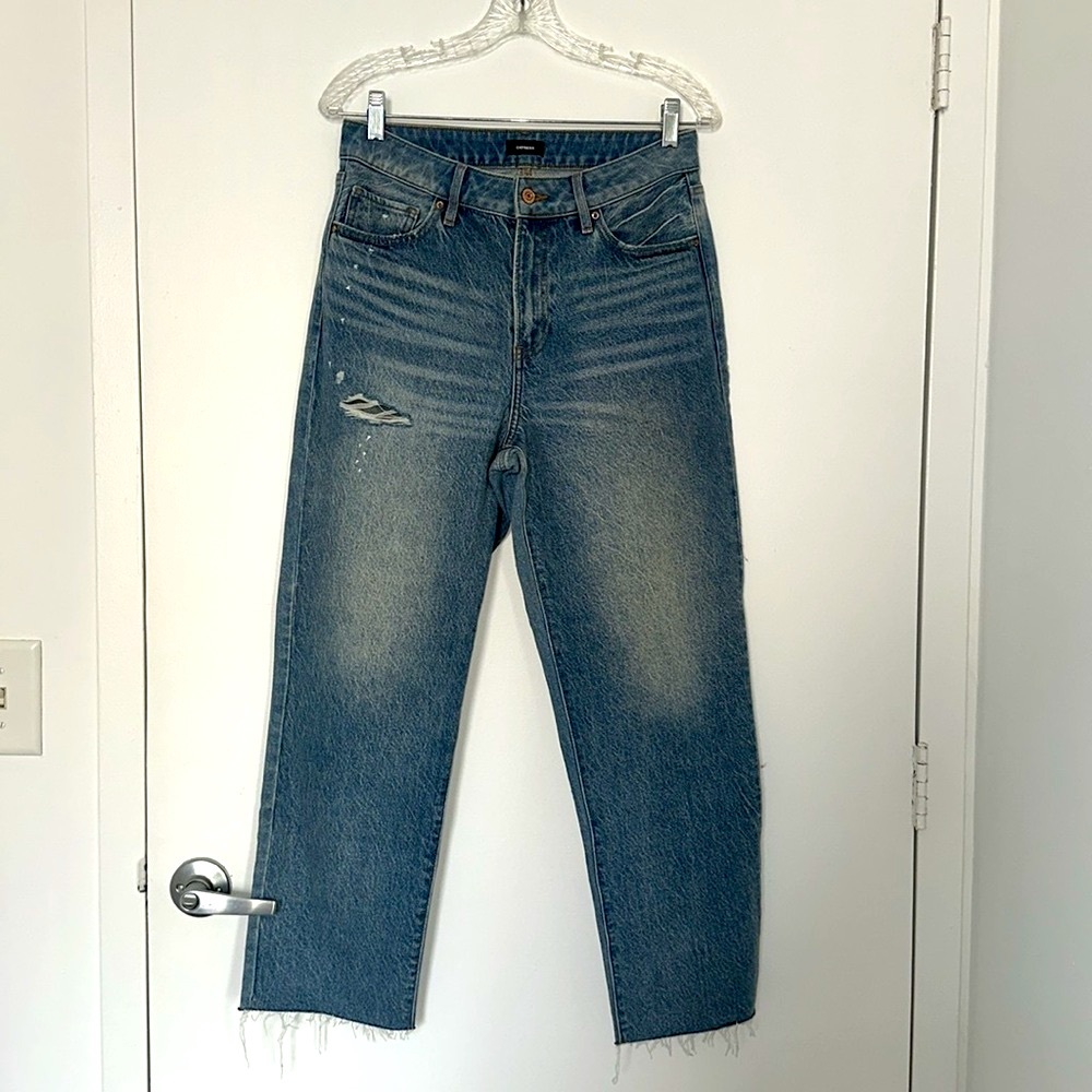 *NWOT* Express, Distressed Blue Denim Jeans, Straight Ankle High-Rise, Sz 6R